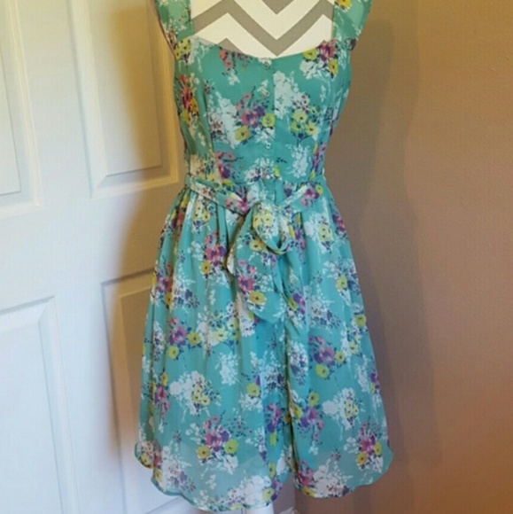Lauren Conrad Floral Chiffon Green Dress 6 Small - Picture 5 of 5